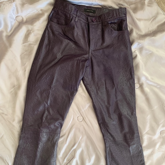 Soft ostrich embossed (dimpled) plum leather jeans by Swann. Medium - Picture 1 of 8